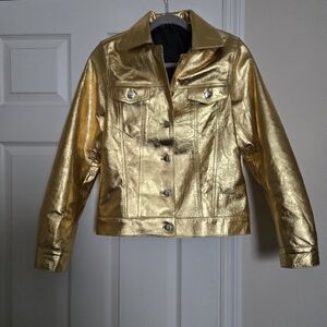 Gold Leather Trucker Jacket Small